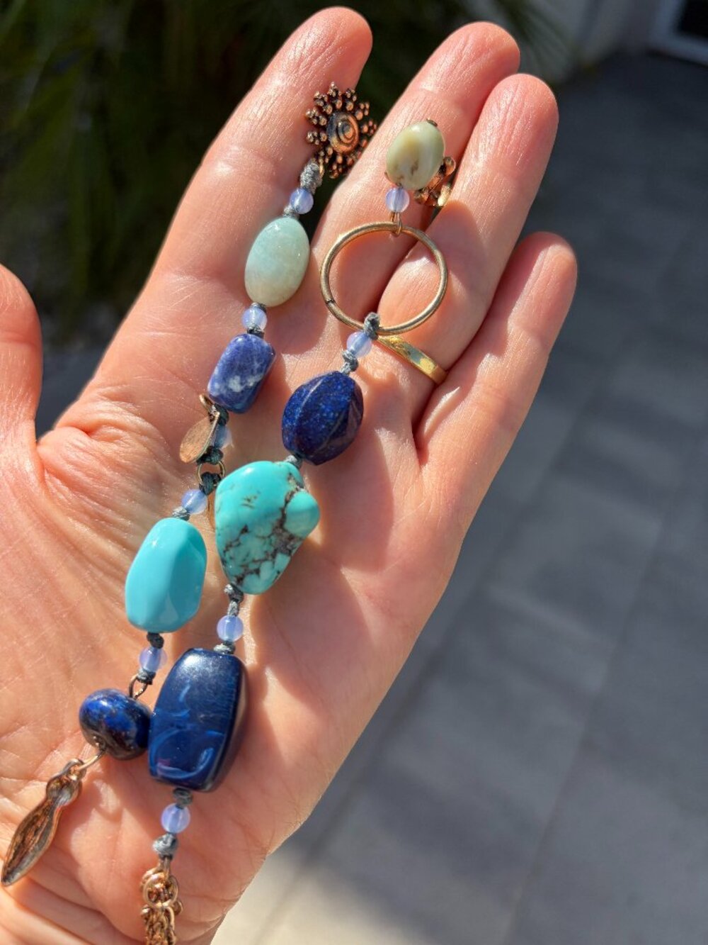 Anthropologie long dangle earrings in turquoise, lapis